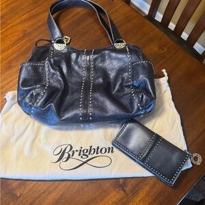 Brighton Navy Leather Shoulder Bag with Wallet